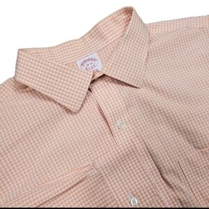 Brooks Brothers Madison Shirt Mens 18-35 Sky Orange Check Non Iron Supima Cotton
